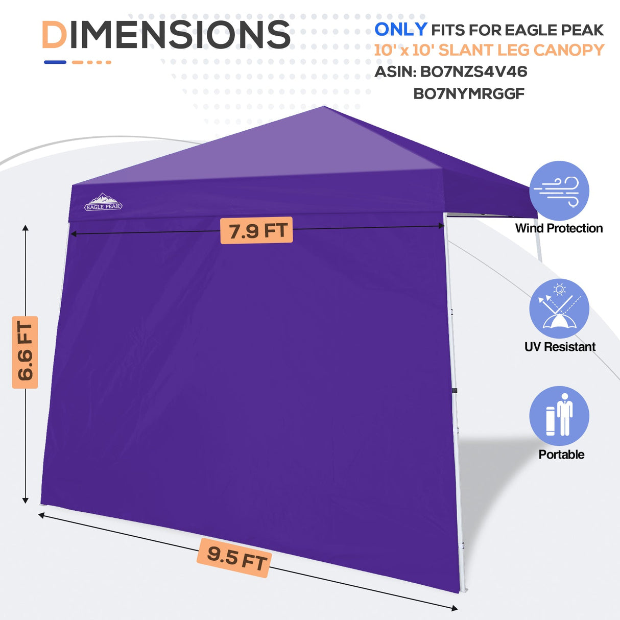 Sunwall / Sidewall for 10x10 Slant Leg Canopy Only, 1 Sidewall - Eagle Peak Custom Canopy Tent