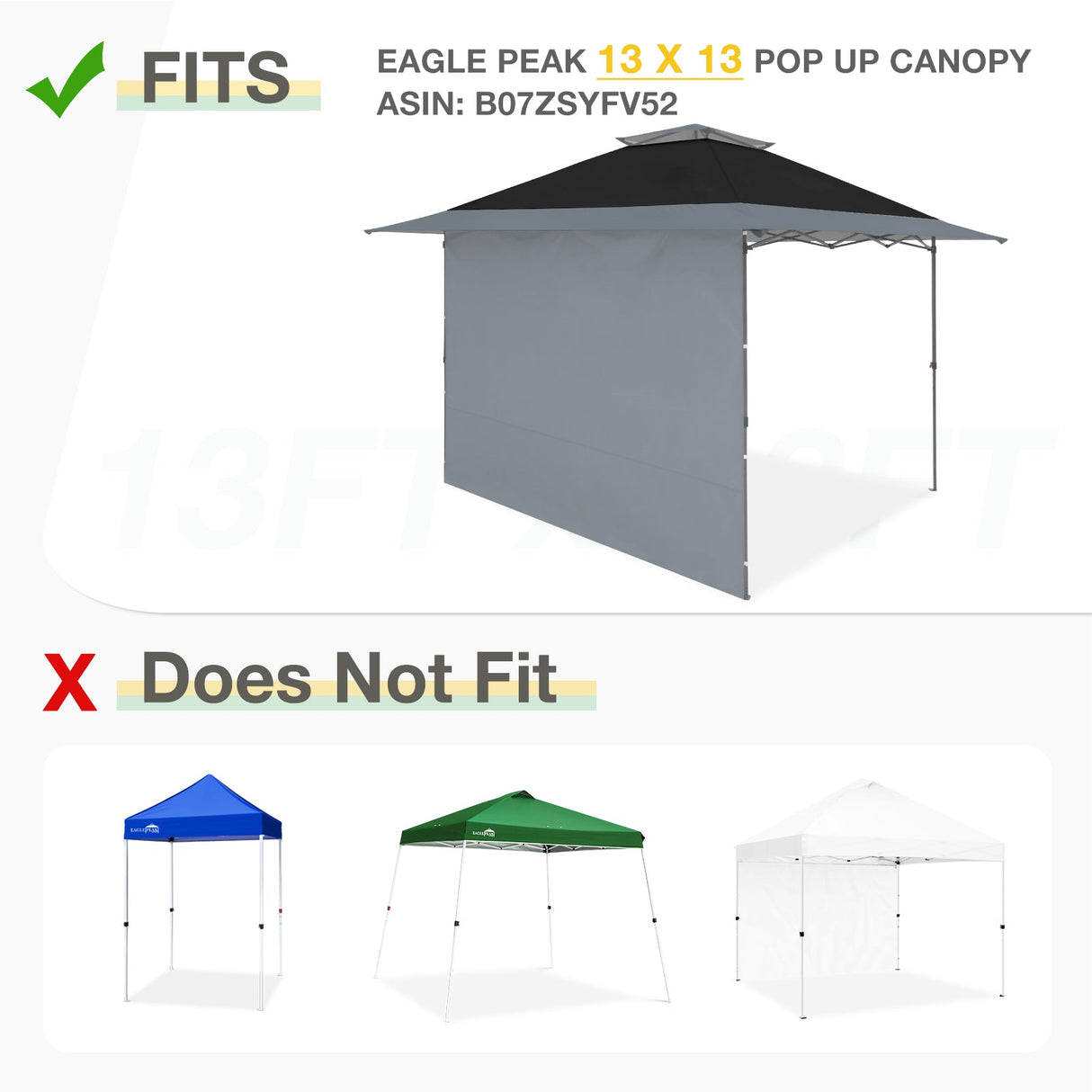 Sunwall / Sidewall for 13x13 ft Straight Leg Canopy - Eagle Peak Custom Canopy Tent