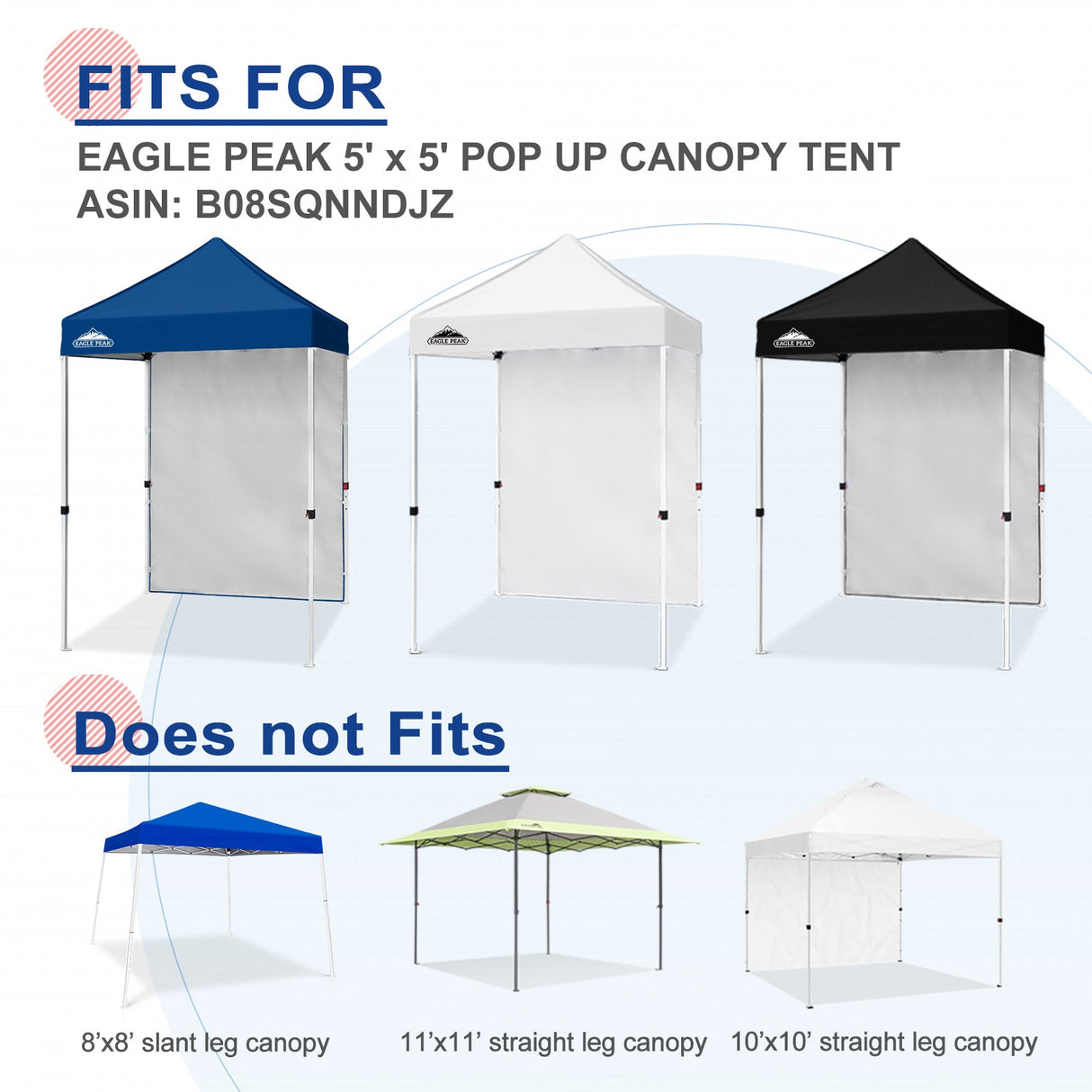 Sunwall / Sidewall for 5x5 ft Straight Leg Canopy only 1 Sidewall - Eagle Peak Custom Canopy Tent
