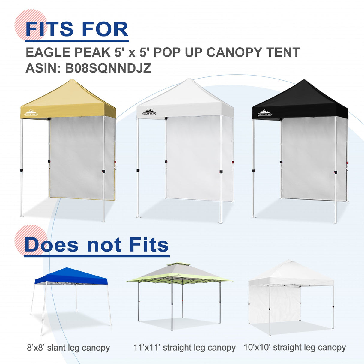 Sunwall / Sidewall for 5x5 ft Straight Leg Canopy only 1 Sidewall - Eagle Peak Custom Canopy Tent
