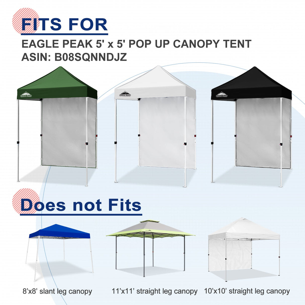 Sunwall / Sidewall for 5x5 ft Straight Leg Canopy only 1 Sidewall - Eagle Peak Custom Canopy Tent
