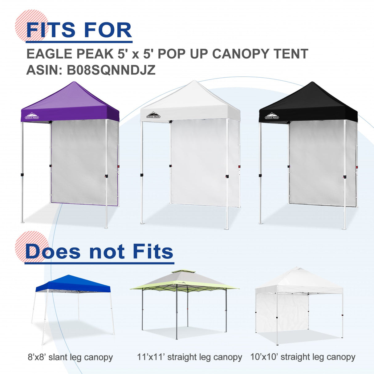Sunwall / Sidewall for 5x5 ft Straight Leg Canopy only 1 Sidewall - Eagle Peak Custom Canopy Tent