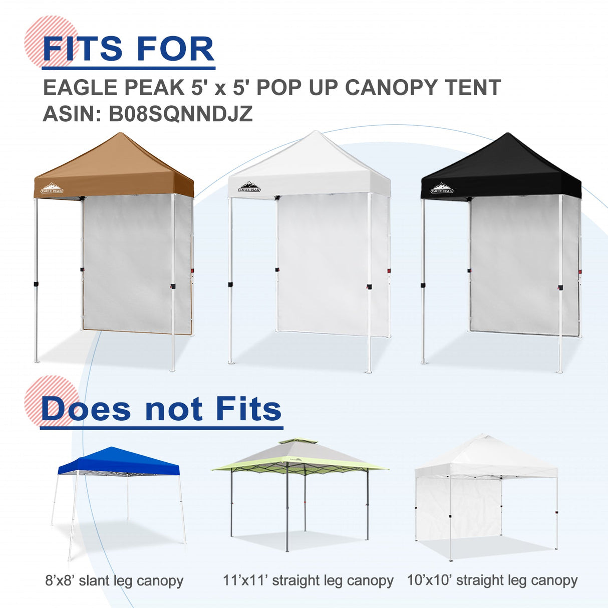 Sunwall / Sidewall for 5x5 ft Straight Leg Canopy only 1 Sidewall - Eagle Peak Custom Canopy Tent