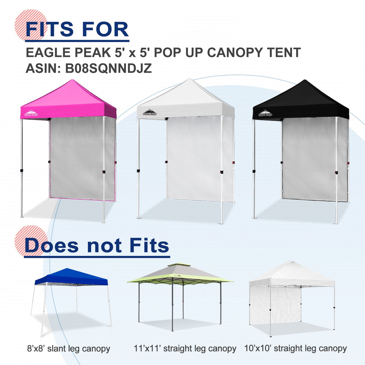 Sunwall / Sidewall for 5x5 ft Straight Leg Canopy only 1 Sidewall - Eagle Peak Custom Canopy Tent