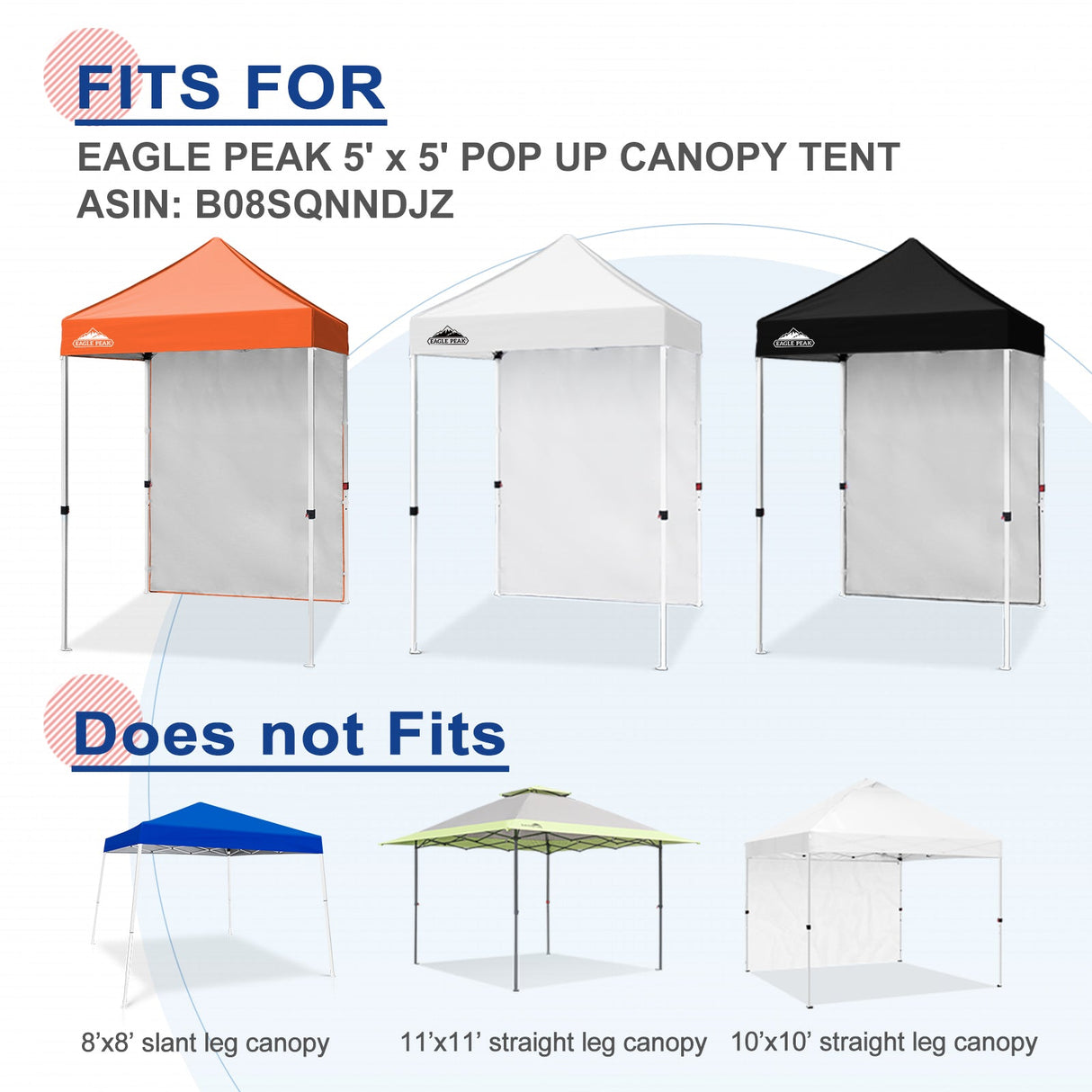 Sunwall / Sidewall for 5x5 ft Straight Leg Canopy only 1 Sidewall - Eagle Peak Custom Canopy Tent
