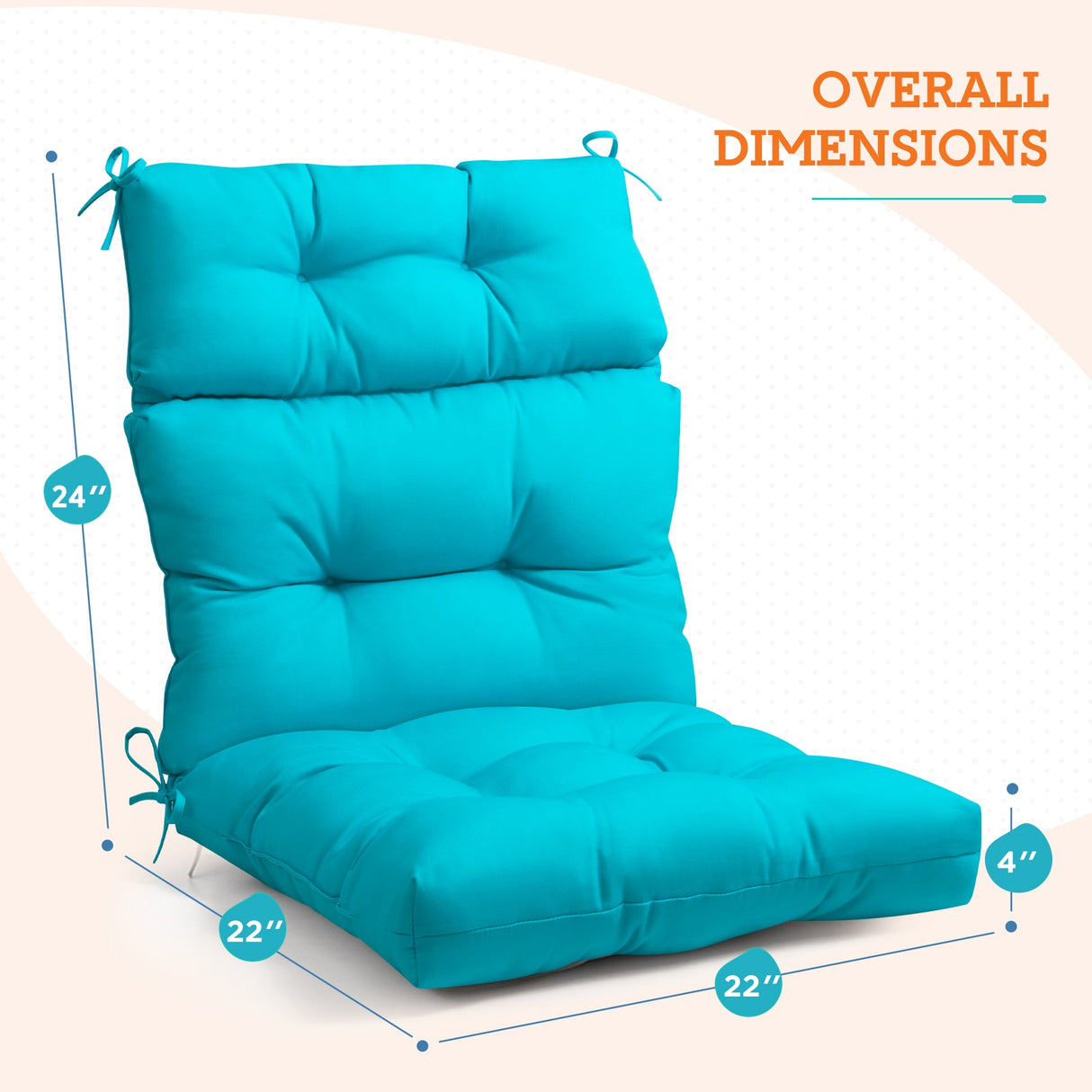 Tufted Outdoor/Indoor High Back Patio Chair Cushion, Set of 1, 46'' x 22'' - Eagle Peak Custom Canopy Tent