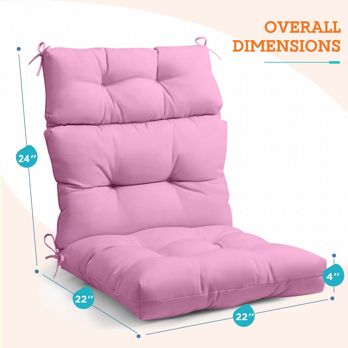 Tufted Outdoor/Indoor High Back Patio Chair Cushions, Set of 4, 46'' x 22'' - Eagle Peak Custom Canopy Tent