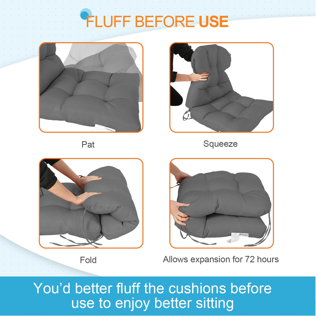 Tufted Outdoor/Indoor Seat/Back Chair Cushion, Set of 2, 42'' x 21'' - Eagle Peak Custom Canopy Tent