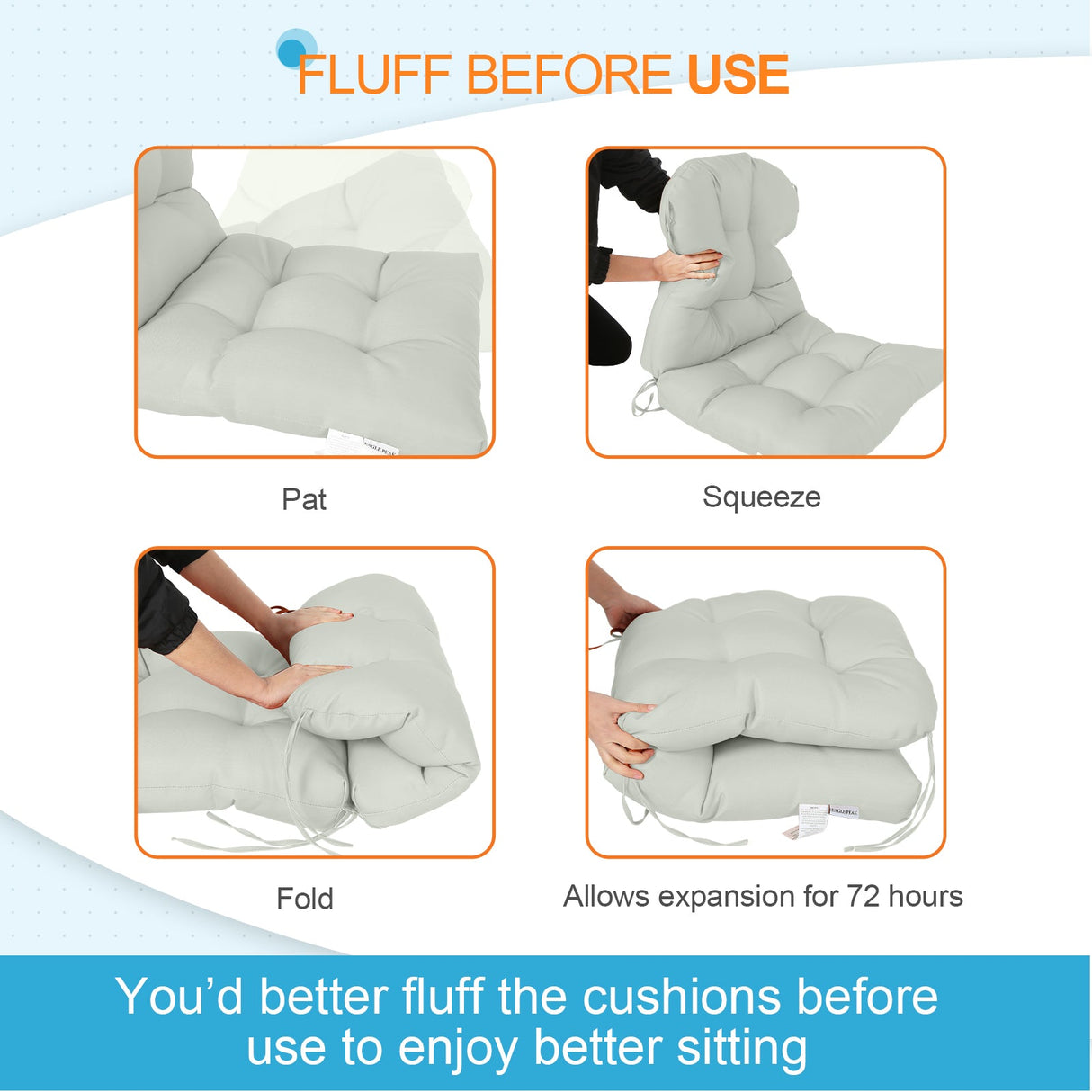 Tufted Outdoor/Indoor Seat/Back Chair Cushion, Set of 2, 42'' x 21'' - Eagle Peak Custom Canopy Tent