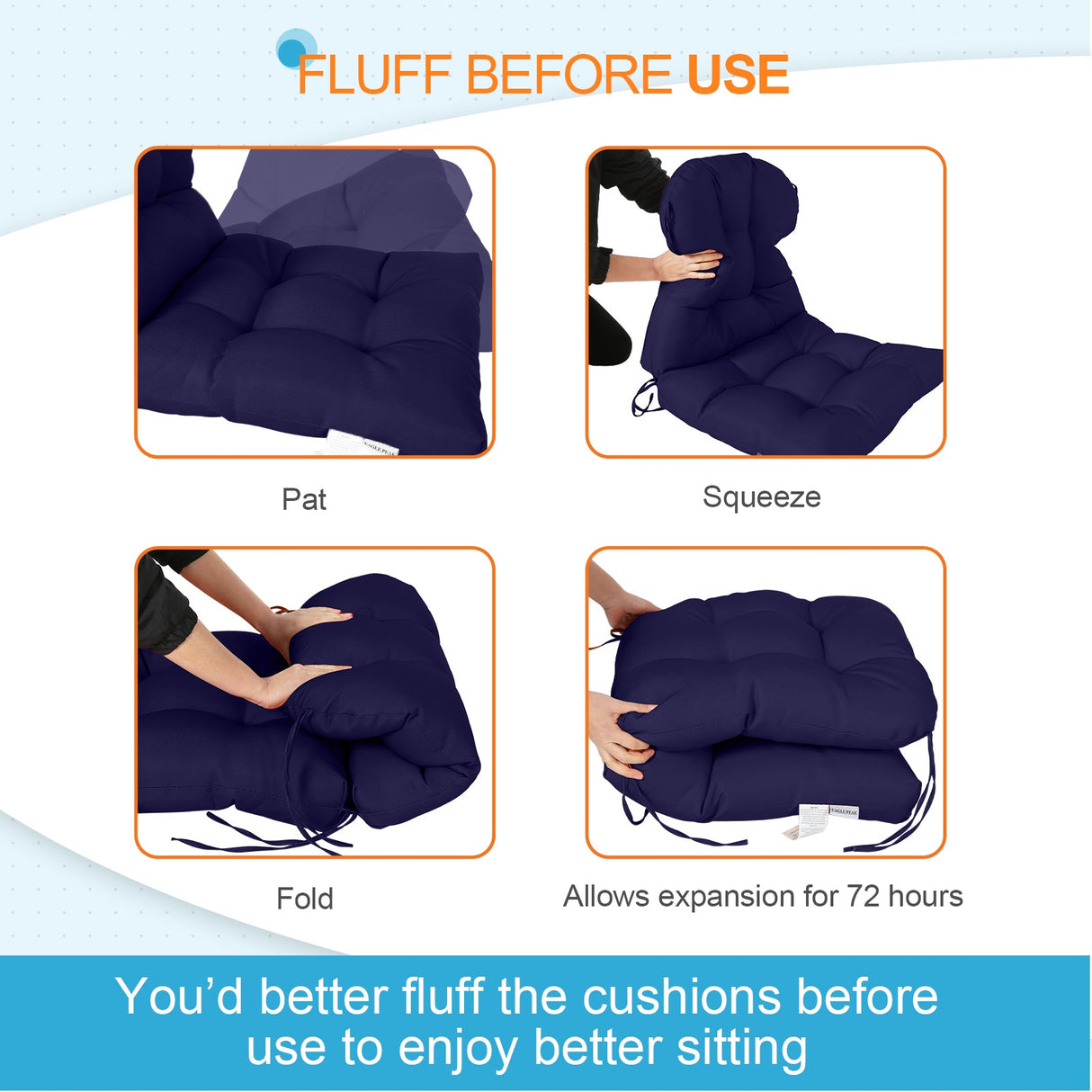 Tufted Outdoor/Indoor Seat/Back Chair Cushion, Set of 2, 42'' x 21'' - Eagle Peak Custom Canopy Tent