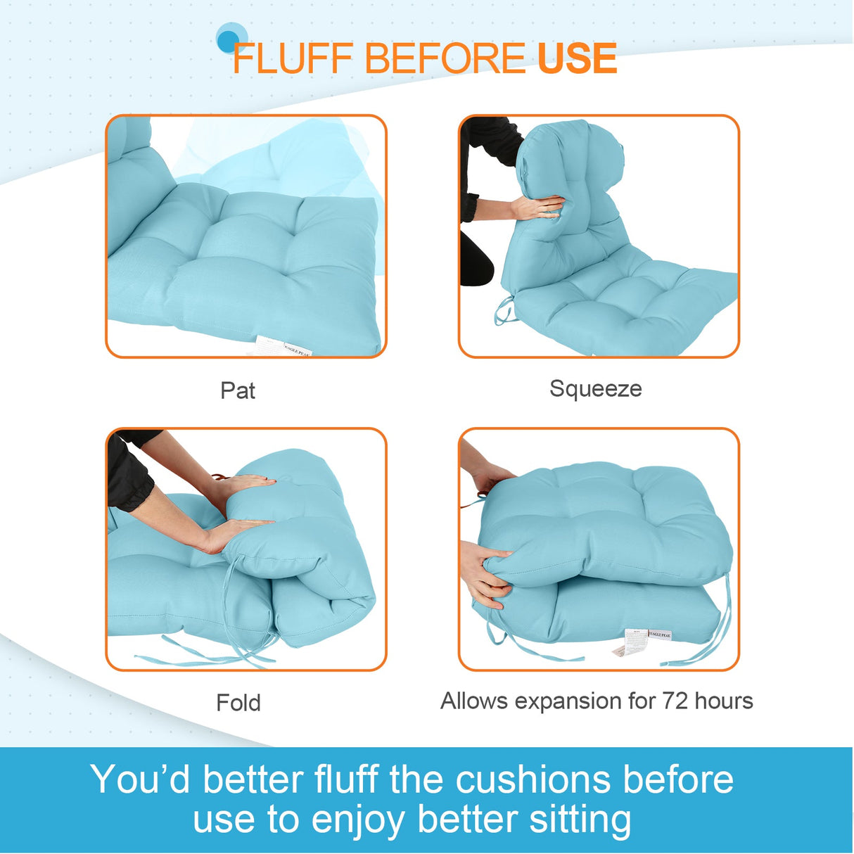 Tufted Outdoor/Indoor Seat/Back Chair Cushions, Set of 1, 42'' x 21'' - Eagle Peak Custom Canopy Tent