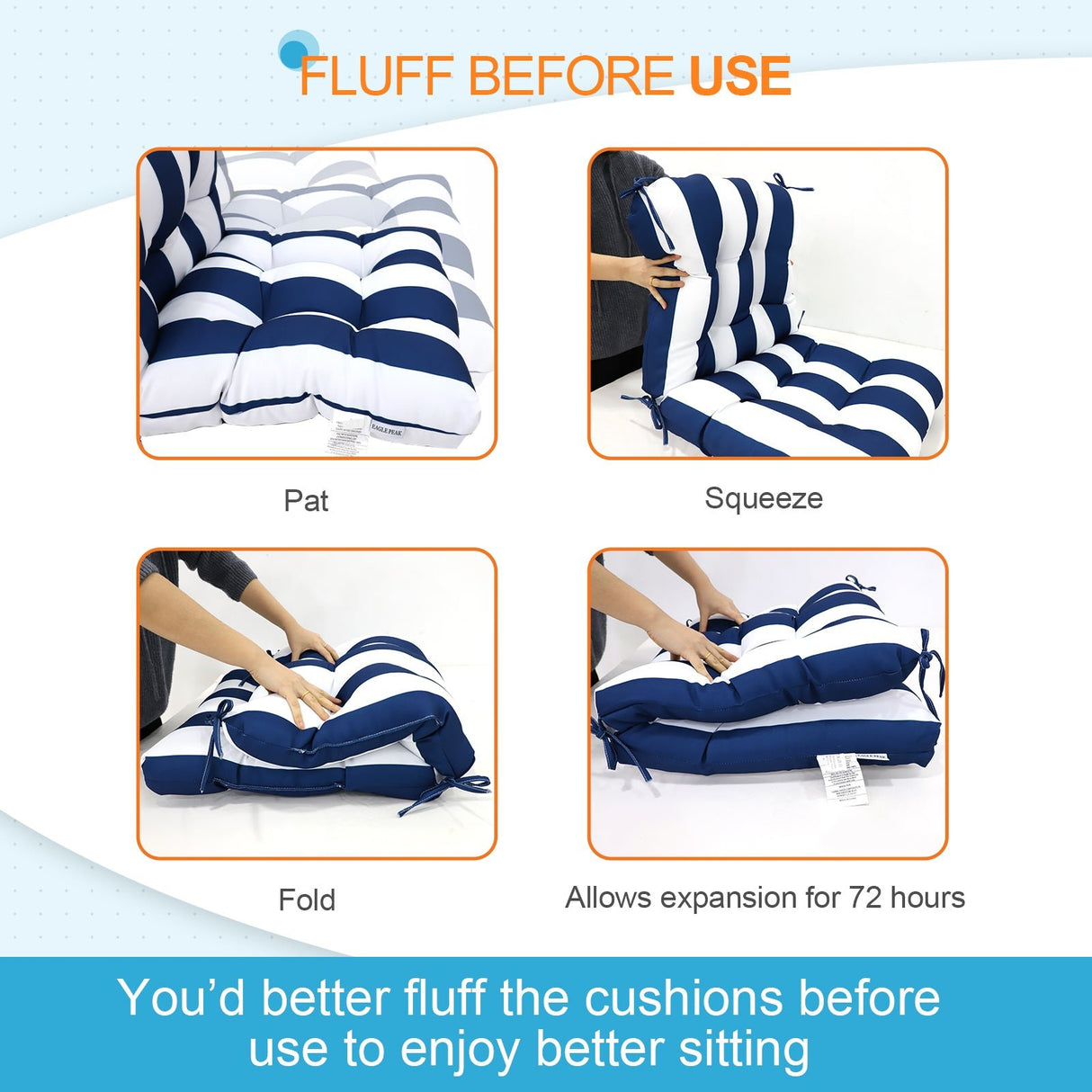 Tufted Outdoor/Indoor Seat/Back Chair Cushions, Set of 2, 42'' x 21'' - Eagle Peak Custom Canopy Tent