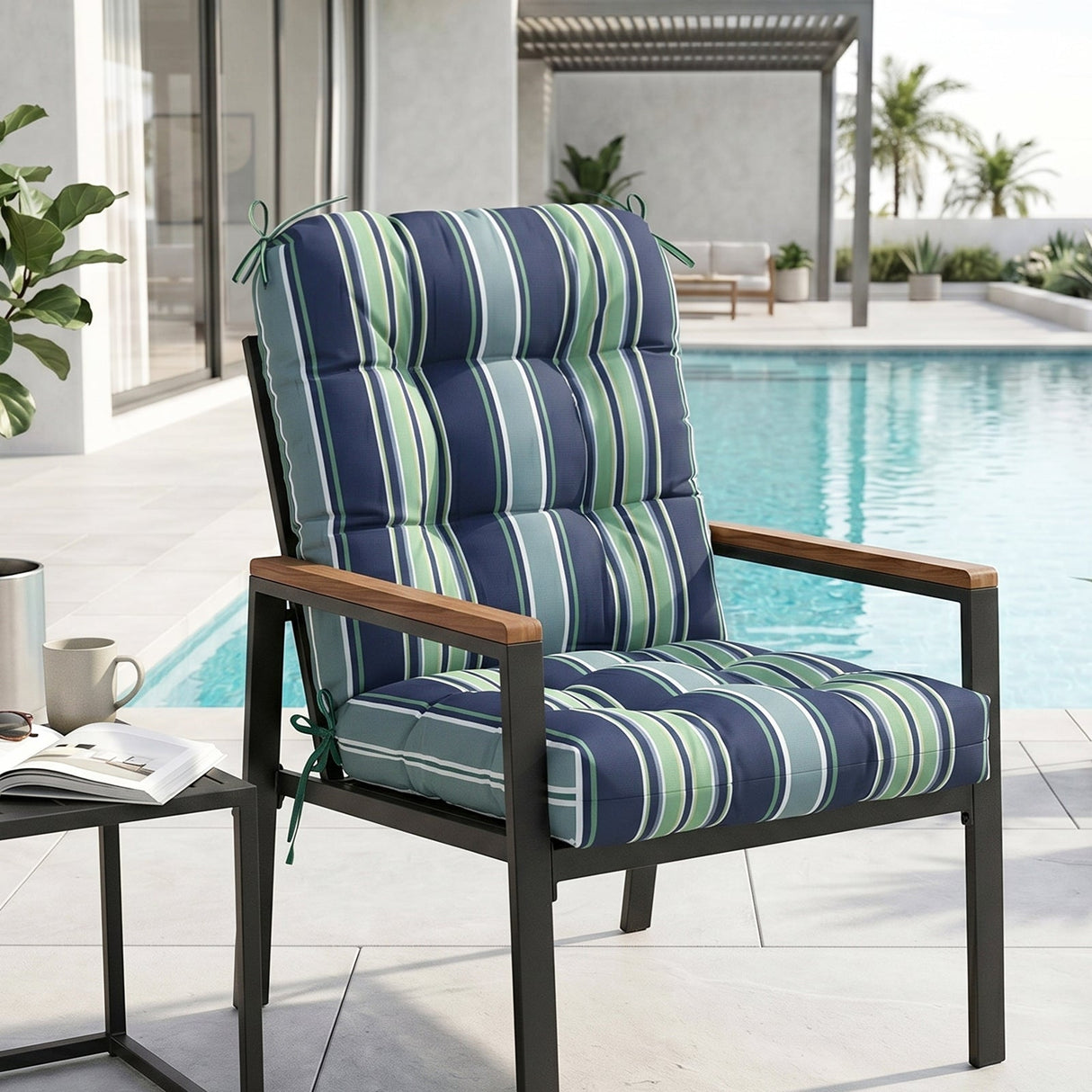 Tufted Outdoor/Indoor Seat/Back Chair Cushions, Set of 2, 42'' x 21'' - Eagle Peak