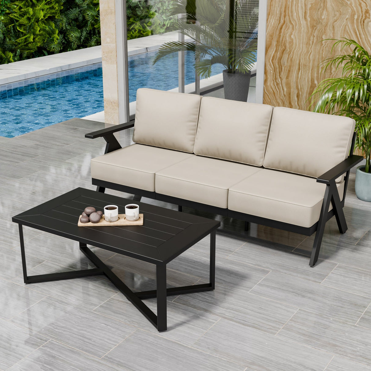 Urban Slate 2 Piece Modern Outdoor Patio Furniture Set, Couch and Coffee Table Set - Eagle Peak Custom Canopy Tent