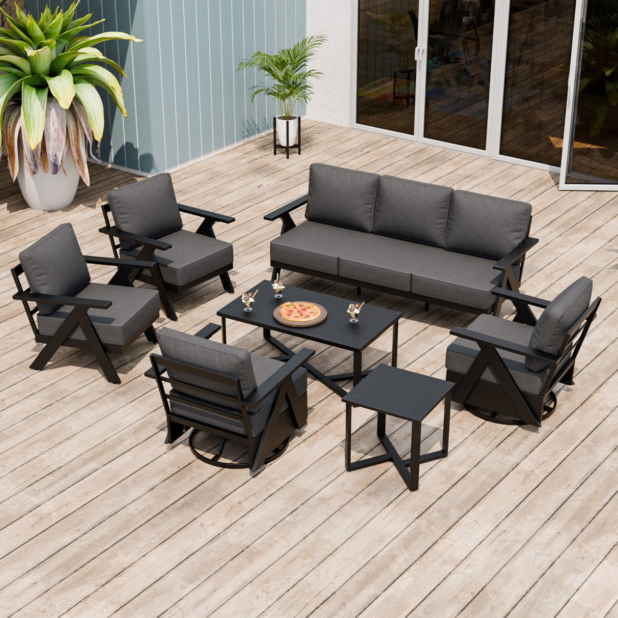 Urban Slate 7 Piece Modern Outdoor Patio Furniture Set - Eagle Peak Custom Canopy Tent