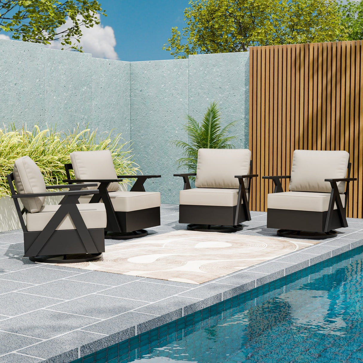 Urban Slate Modern Swivel Rocker Patio Chair Set of 2/4, Black/Beige - Eagle Peak Custom Canopy Tent
