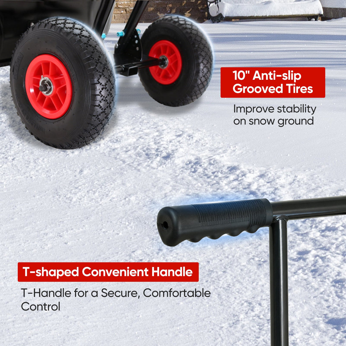 Wheeled Snow Shovel for Driveway 29”x16.5” Blade, Single/Dual Rod - Eagle Peak Custom Canopy Tent