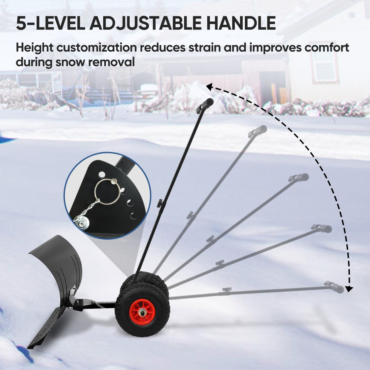 Wheeled Snow Shovel for Driveway 29”x16.5” Blade, Single/Dual Rod - Eagle Peak Custom Canopy Tent