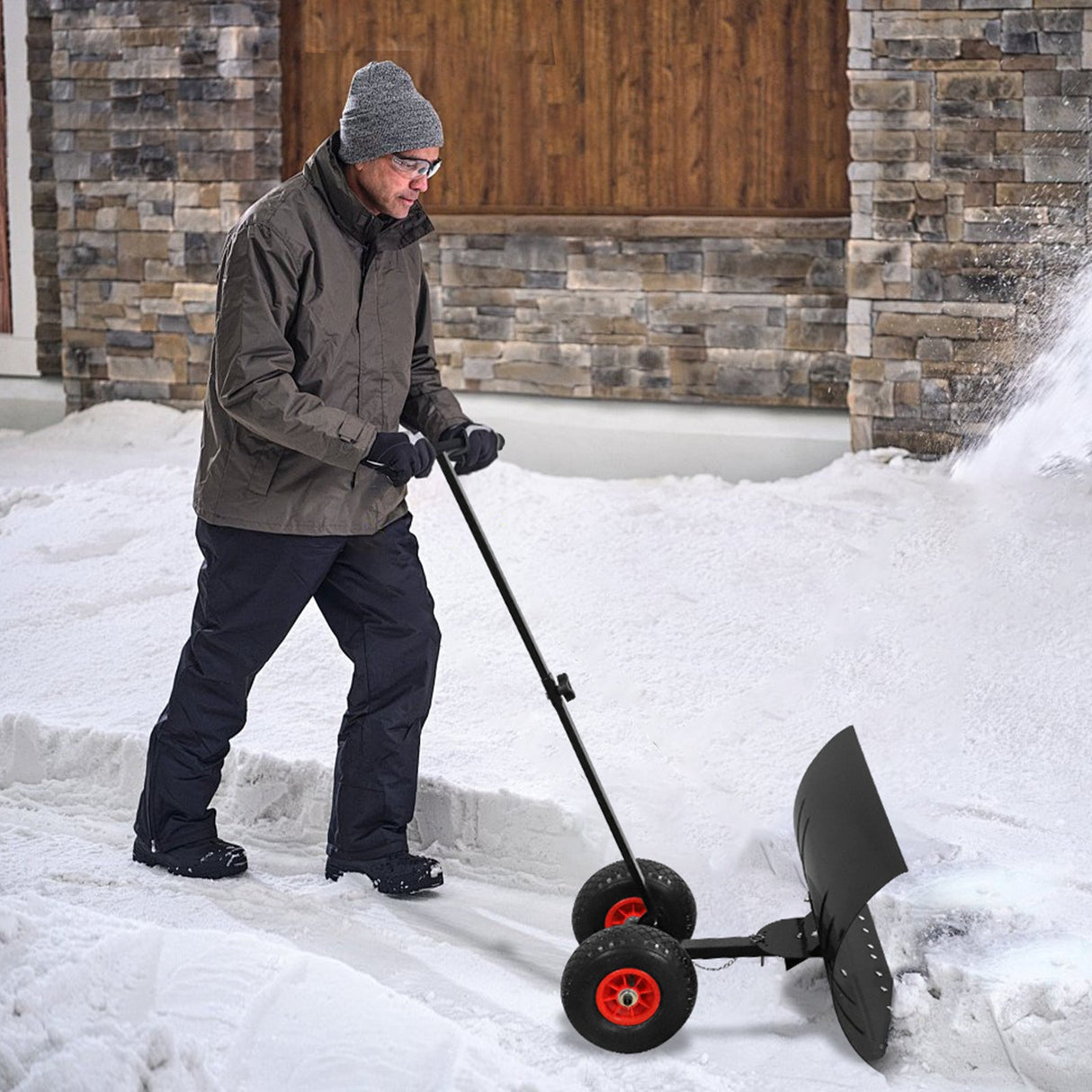 Wheeled Snow Shovel for Driveway 29”x16.5” Blade, Single/Dual Rod - Eagle Peak Custom Canopy Tent