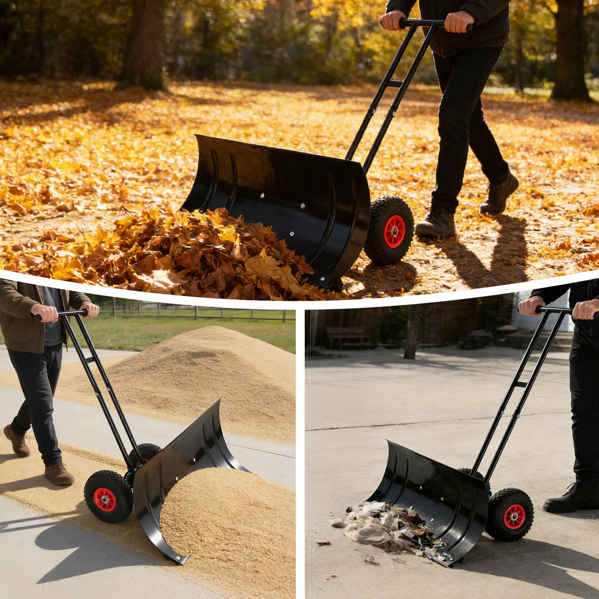 Wheeled Snow Shovel for Driveway 29”x16.5” Blade, Single/Dual Rod - Eagle Peak Custom Canopy Tent