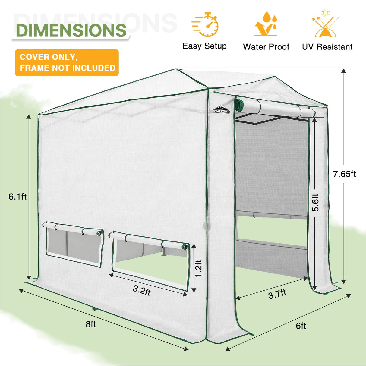 Woven Replacement Cover for 8x6/12x8 Portable Walk - in Pop up Greenhouse(Frame Not Included), White - Eagle Peak Custom Canopy Tent