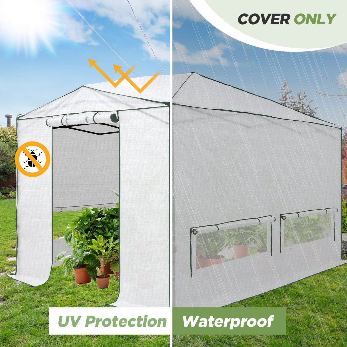 Woven Replacement Cover for 8x6/12x8 Portable Walk - in Pop up Greenhouse(Frame Not Included), White - Eagle Peak Custom Canopy Tent